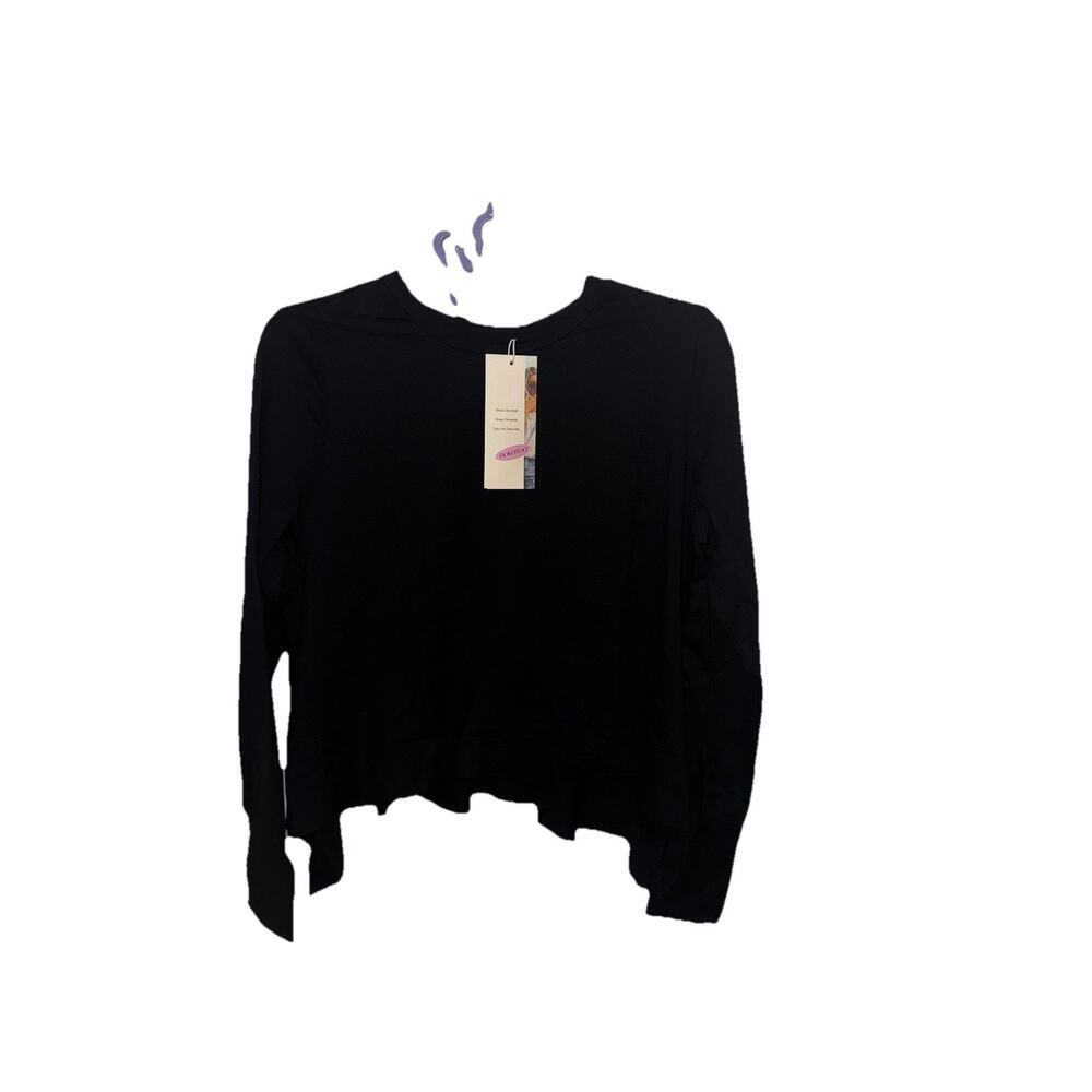 Dokotoo Women's Black Cropped Long Sleeve Top Size Small Stretch Lightweight Ne